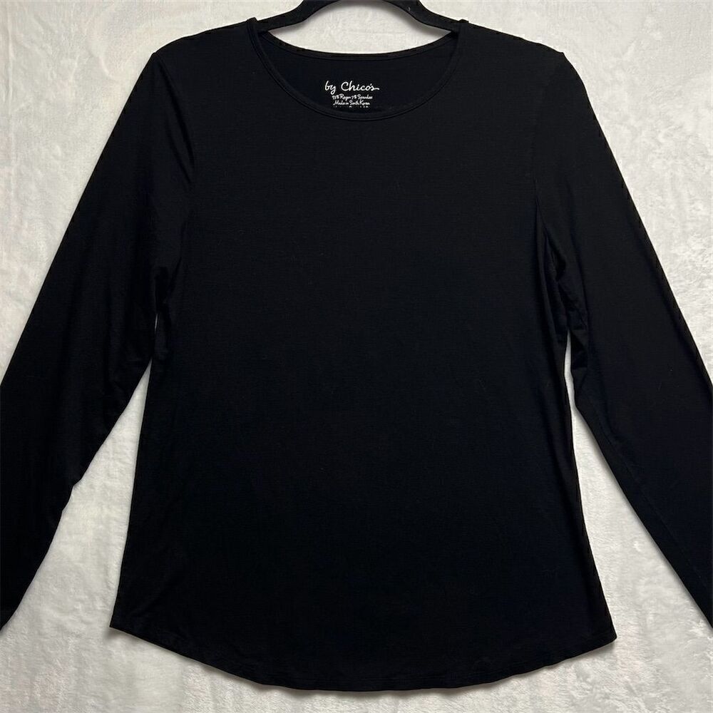 Chico's Women's Long Sleeve Round Neck Black Blouse Size 1